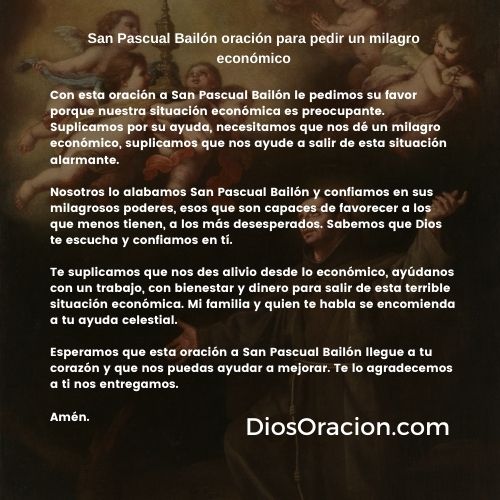 San Pascual Bailón oración para pedir un milagro económico